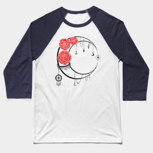 Ligh Moon with Transparent lines Red Roses Tattoo Baseball T-Shirt